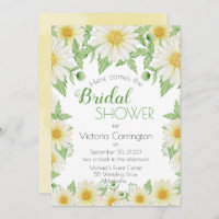 White Yellow Floral Daisies Script Bridal Shower