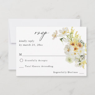 White & Yellow Floral no Meal RSVP Card