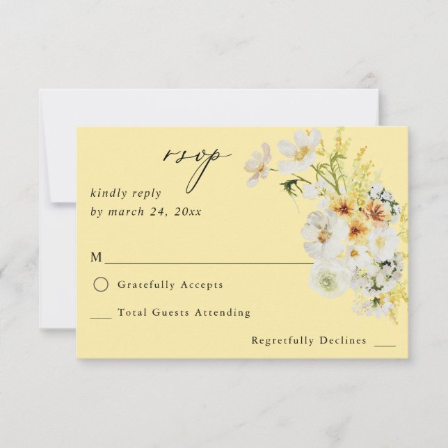White & Yellow Floral no Meal RSVP - Yellow (Front)