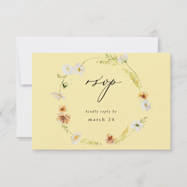 White & Yellow Floral w Meal RSVP - Yellow Card (Front)