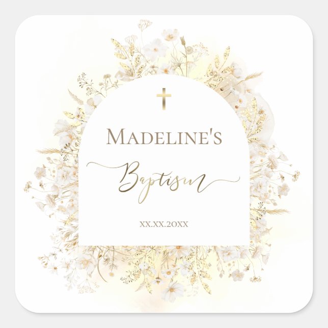 white yellow flowers Baptism Square Sticker (Front)