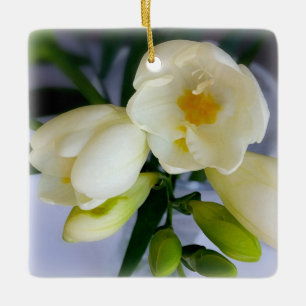 white yellow freesia ceramic ornament