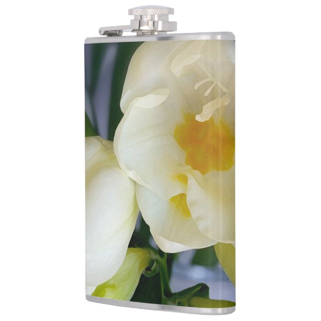 white yellow freesia hip flask (Left)
