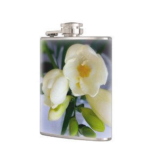 white yellow freesia hip flask
