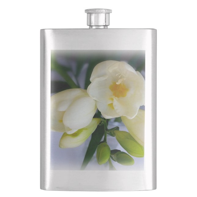 white yellow freesia hip flask (Front)