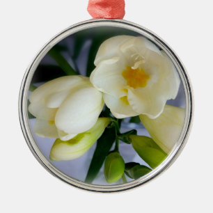 white yellow freesia metal ornament