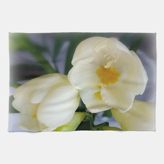 white yellow freesia tea towel (Horizontal)