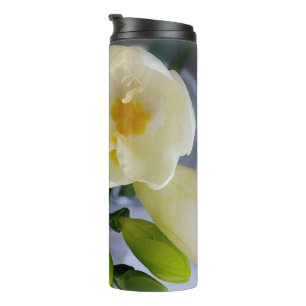 white yellow freesia thermal tumbler