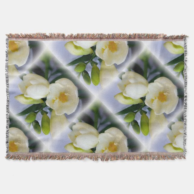 white yellow freesia throw blanket (Front)
