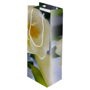 white yellow freesia wine gift bag