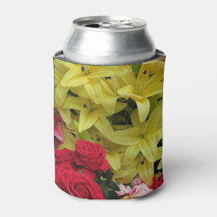 white + yellow, green + purple, flower + blossom, can cooler