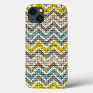 WHITE YELLOW GREY BLUE MOSAIC CHEVRONS iPhone 13 CASE