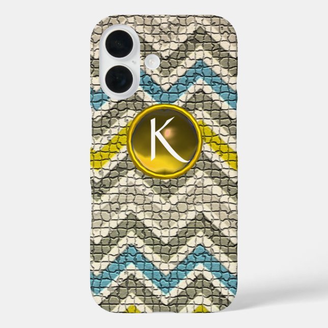 WHITE YELLOW GREY BLUE MOSAIC CHEVRONS GEM MONGRAM Case-Mate iPhone CASE (Back)