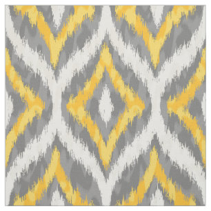White & Yellow & Grey Quatrefoil Ikat Pattern Fabric
