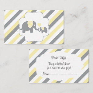 White,Yellow & Grey Stripe Elephants Book Raffle Enclosure Card