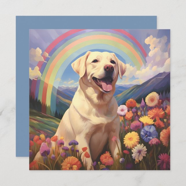 White Yellow Lab Rainbow Memorial Bridge Dog Name Card (Front/Back)