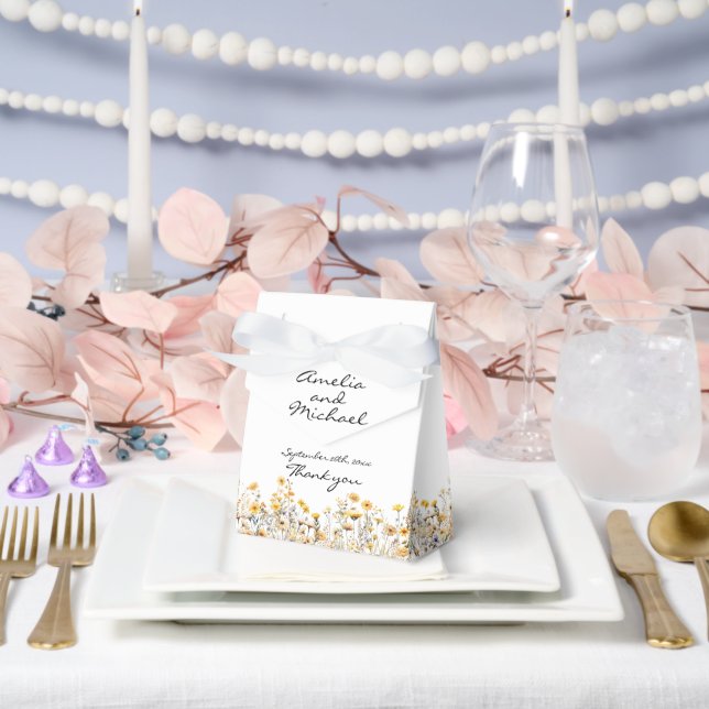White Yellow Meadow Wildflowers Wedding Favour Box (Wedding)