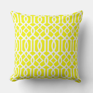 White Yellow Moroccan Trellis Decor Pillow