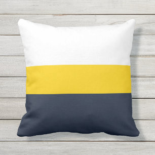 White Yellow & Navy Stripes Cushion