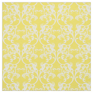 White Yellow Parisian Damask Pattern Fabric