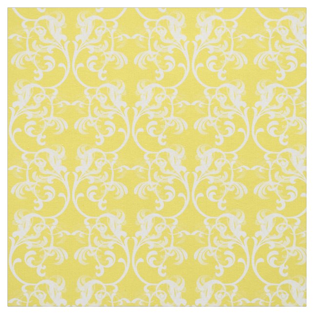 White Yellow Parisian Damask Pattern Fabric (Swatch)
