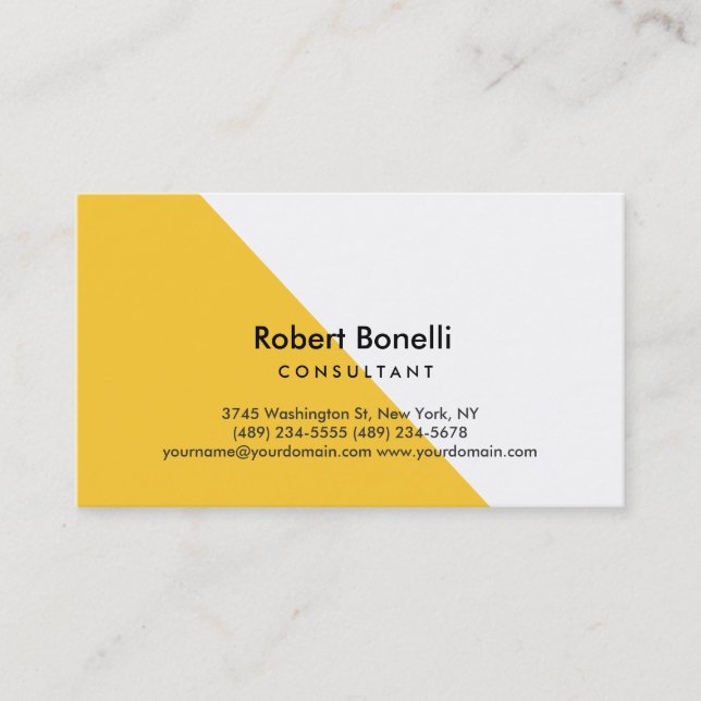 White Yellow Plain Modern Consultant Business Card (Front)