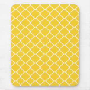 White Yellow Quatrefoil Pattern Mouse Pad