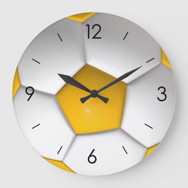 White & Yellow Soccer Football Round Large Clock (Front)