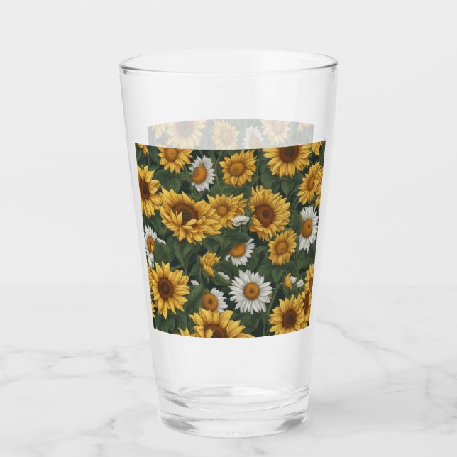 White & Yellow Sunflower Daisies  Glass (Front)