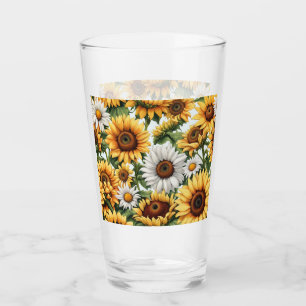 White & Yellow Sunflower Daisies  Glass