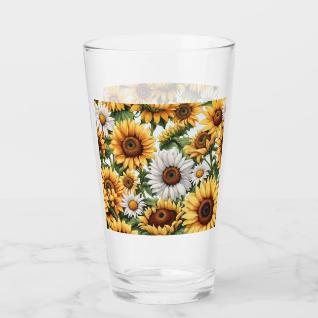 White & Yellow Sunflower Daisies  Glass (Front)