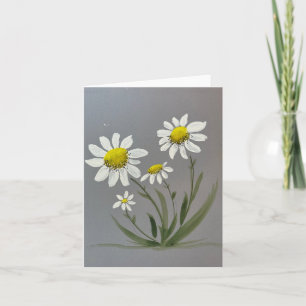 White yellow watercolor daisies - folded blank card