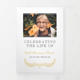 White Yellow Wreath Photo Funeral Tri-Fold Programme