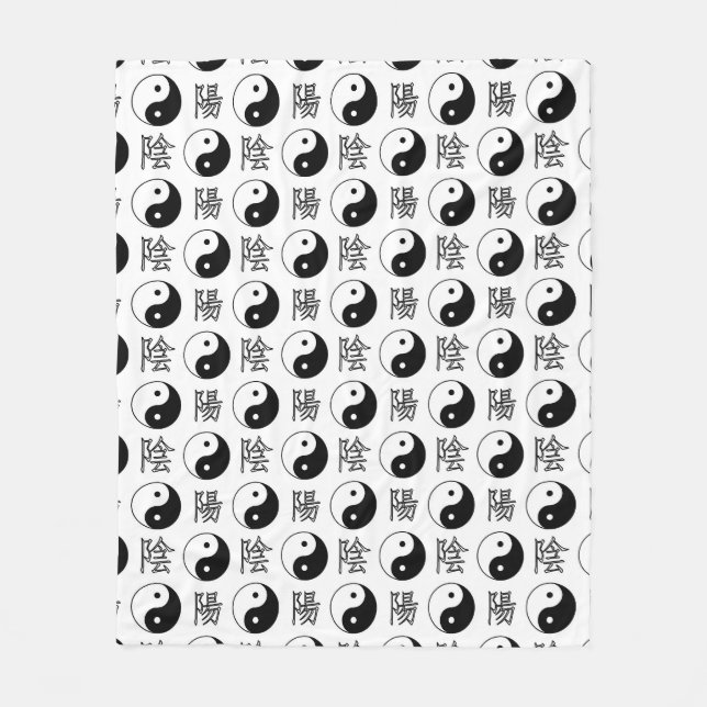 White Yinyang Symbol Chinese Pattern Fleece Blanket (Front)