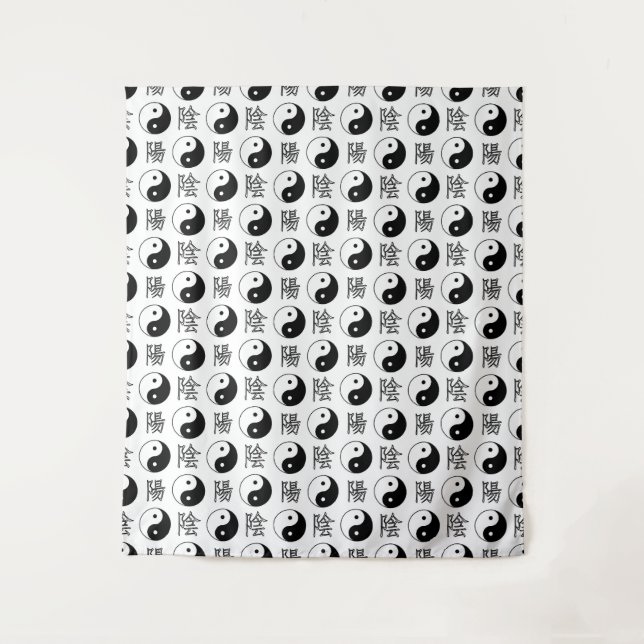 White Yinyang Symbol Chinese Pattern Tapestry (Front)