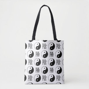 White Yinyang Symbol Chinese Pattern Tote Bag