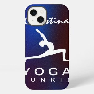 White Yoga Pose Silhouette Blue Background Slim iPhone Case