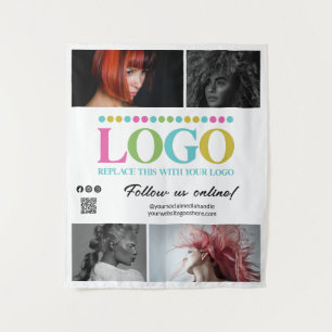 White Your Logo Photos QR Code Social Media Promo Tapestry