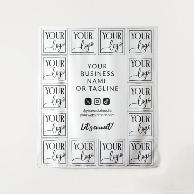 White Your Logo & Social Media Business Backdrop Tapestry (Front)