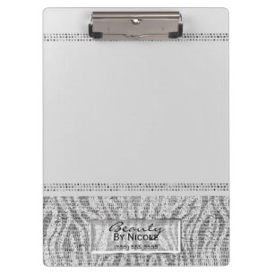 White Zebra Glitter Granite Glam Personalised Clipboard