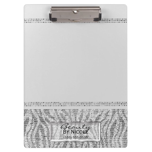 White Zebra Glitter Granite Glam Personalised Clipboard (Front)