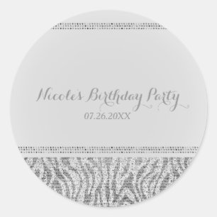 White Zebra Sparkle Sequins Glam Party Favour Chic Classic Round Sticker