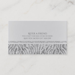 White Zebra Sparkle Sequins Glam Refer a Friend Referral Card