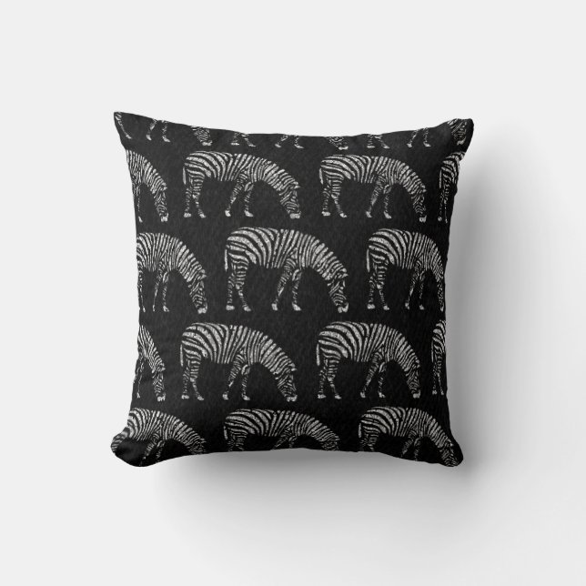 White Zebras Stencil Black Denim Cushion (Front)