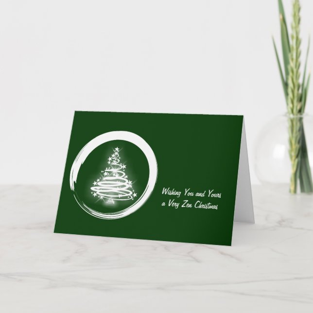 White Zen Christmas Tree Holiday Card (Front)