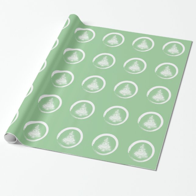 White Zen Christmas Tree Wrapping Paper (Unrolled)