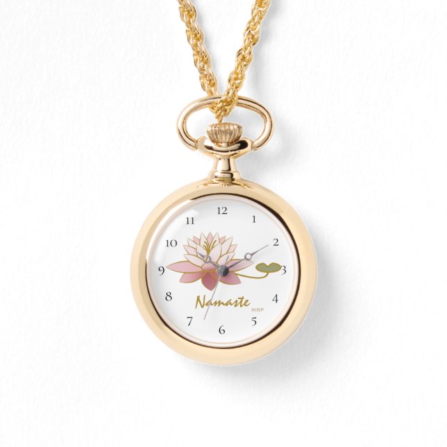 *~* White Zen Namaste Pink Lotus Flower Spiritual Watch (Front)