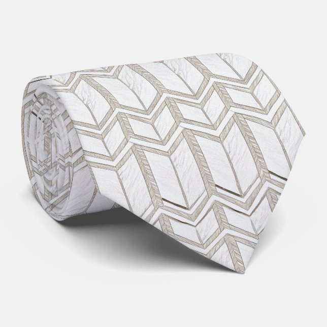 White Zig Zag Pattern Tie (Rolled)