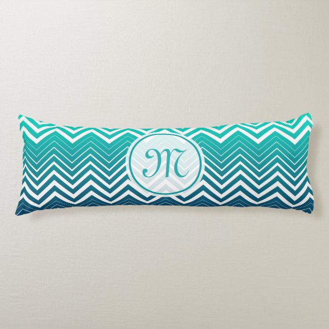 White Zigzag Chevron And Blue Green  Background Body Cushion (Front)
