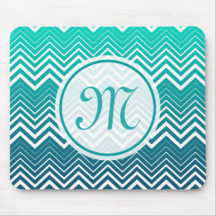 White Zigzag Chevron And Blue Green Background Mouse Pad